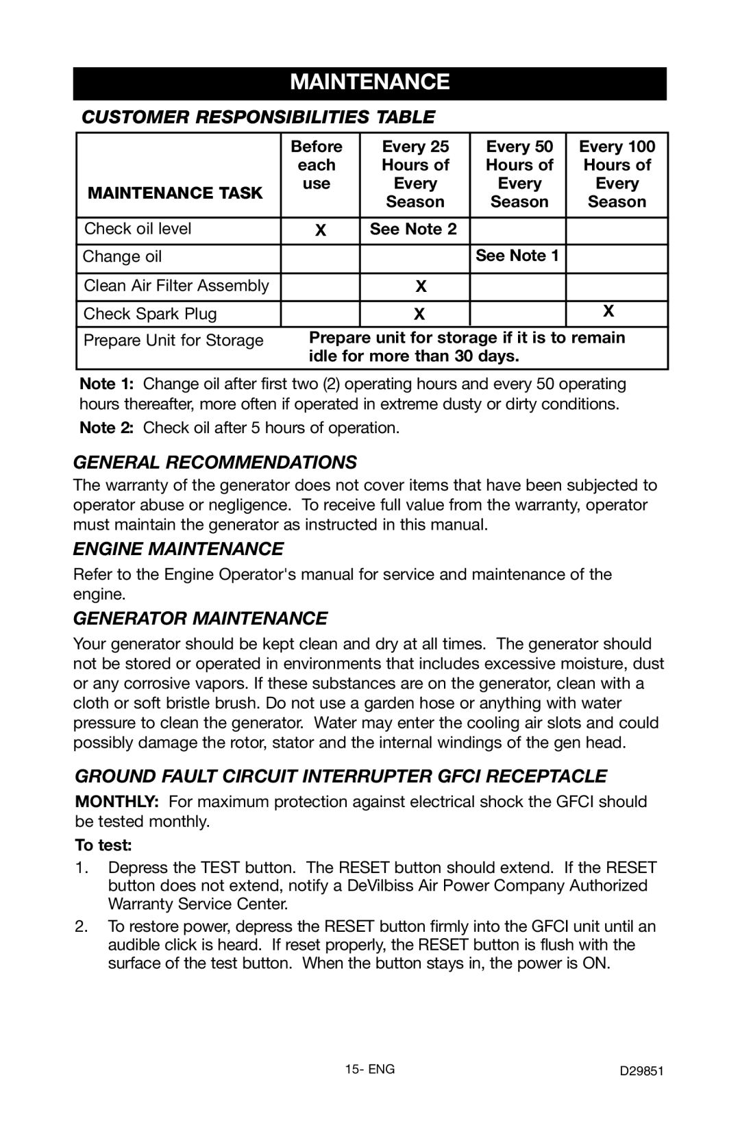 Porter-Cable D29851-038-0 instruction manual Maintenance 