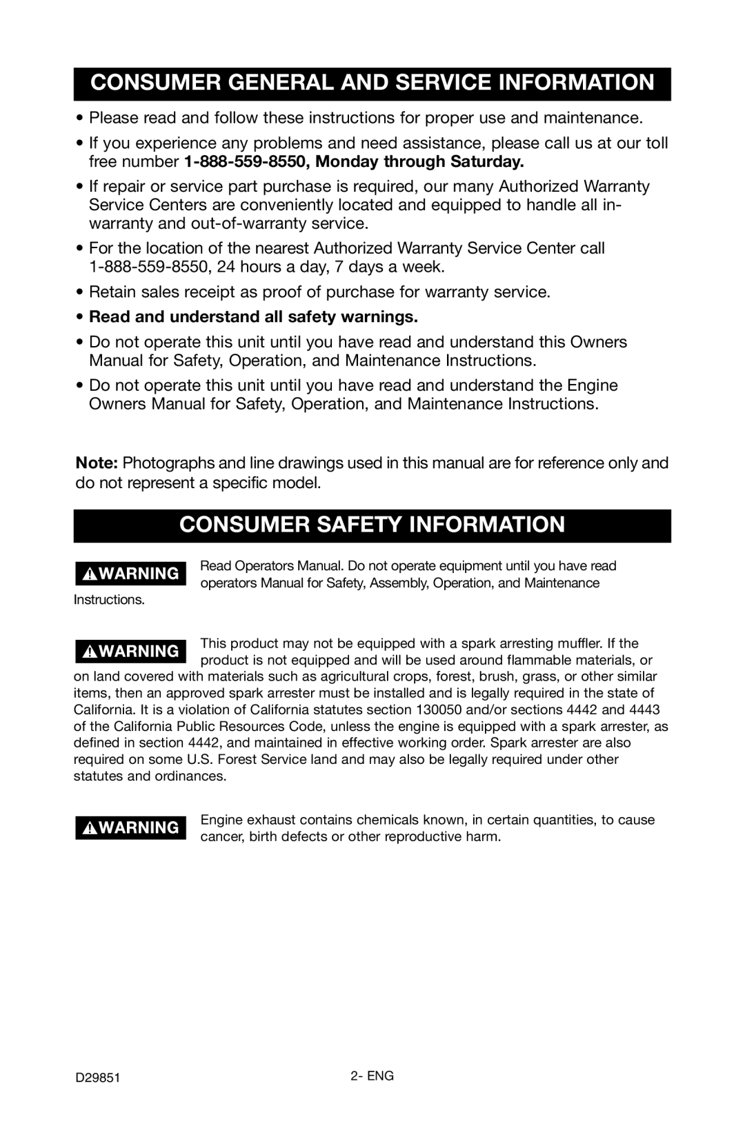 Porter-Cable D29851-038-0 instruction manual Consumer General and Service Information, Consumer Safety Information 