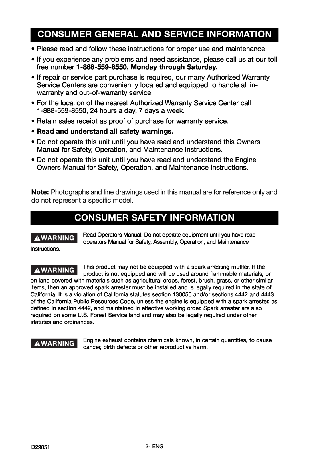 Porter-Cable D29851-038-0 instruction manual Consumer General And Service Information, Consumer Safety Information 