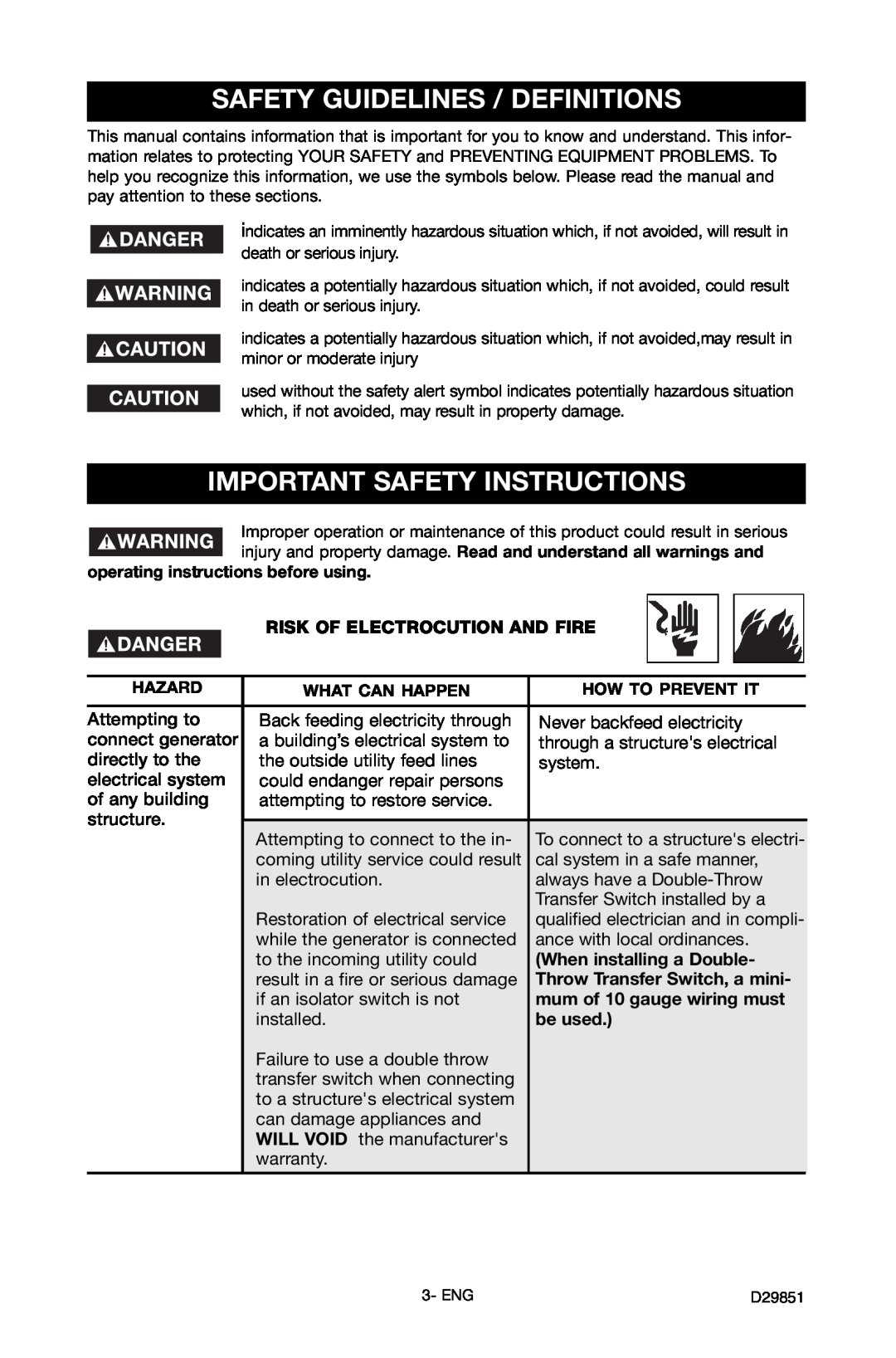 Porter-Cable D29851-038-0 Safety Guidelines / Definitions, Important Safety Instructions, Hazard, What Can Happen, be used 