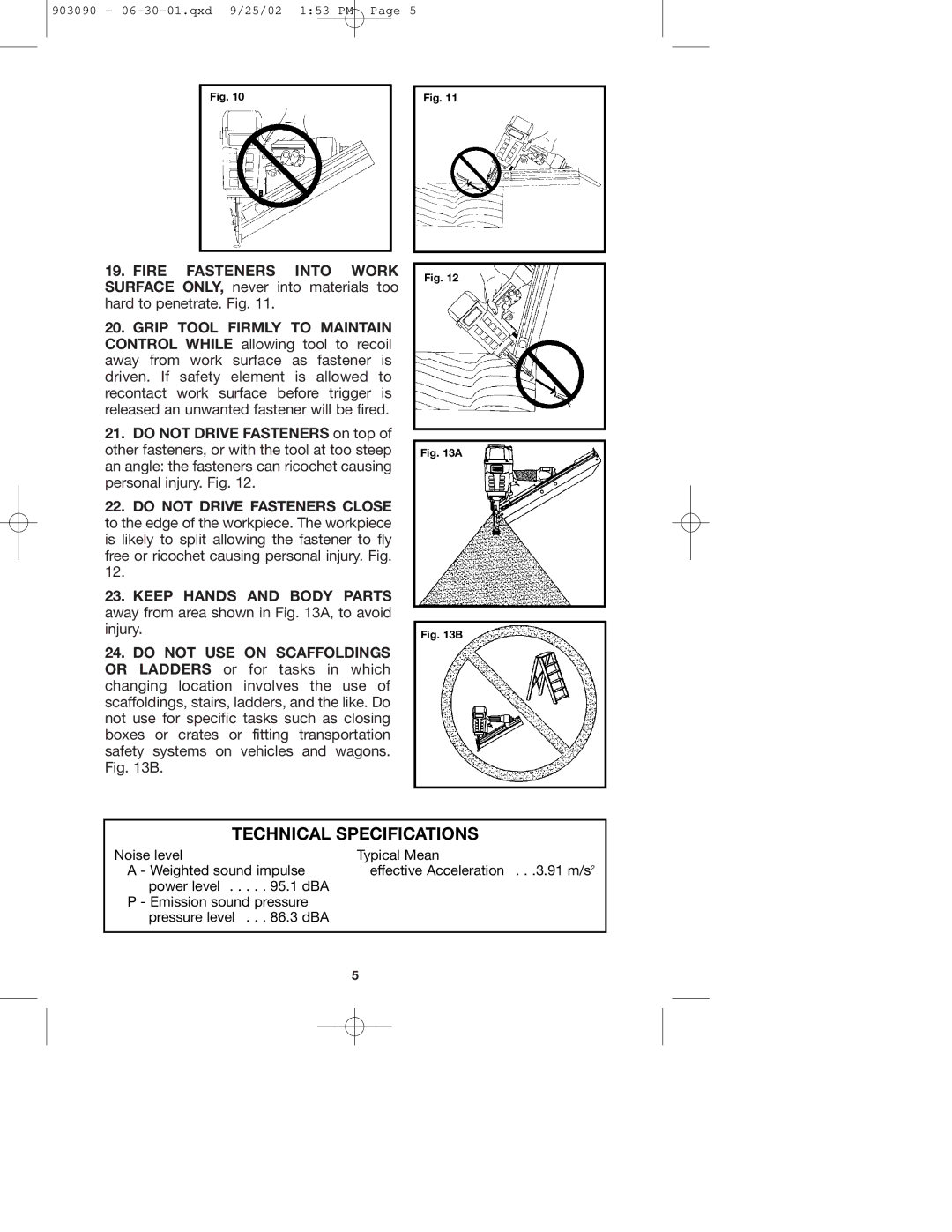 Porter-Cable DA250A instruction manual Technical Specifications 