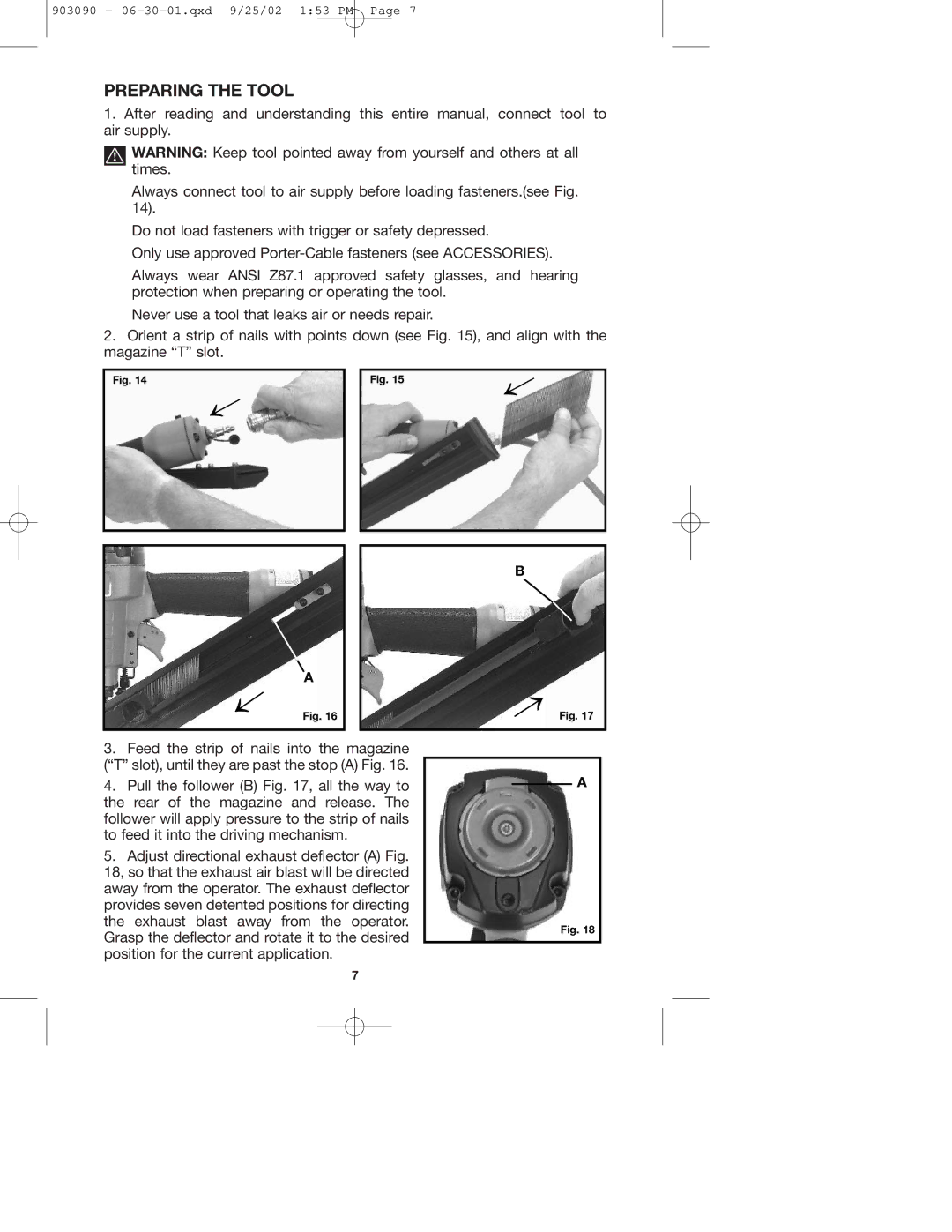 Porter-Cable DA250A instruction manual Preparing the Tool 