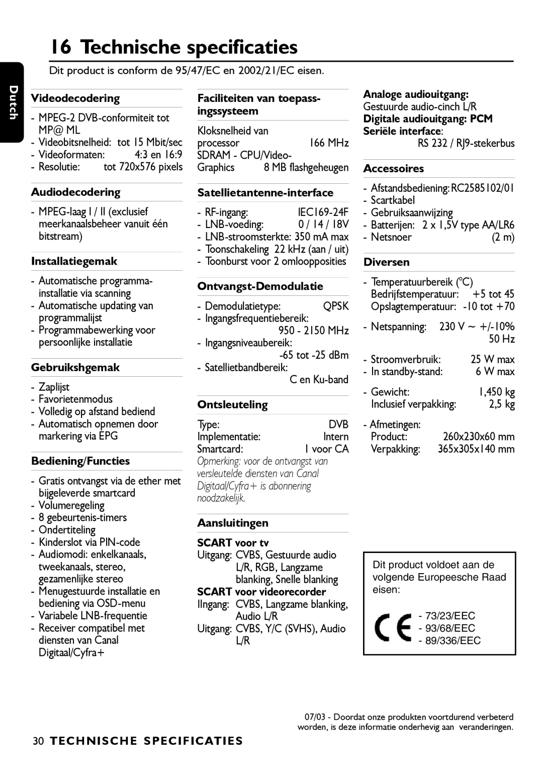 Porter-Cable DSR2210 manual Technische specificaties, Technische Specificaties 