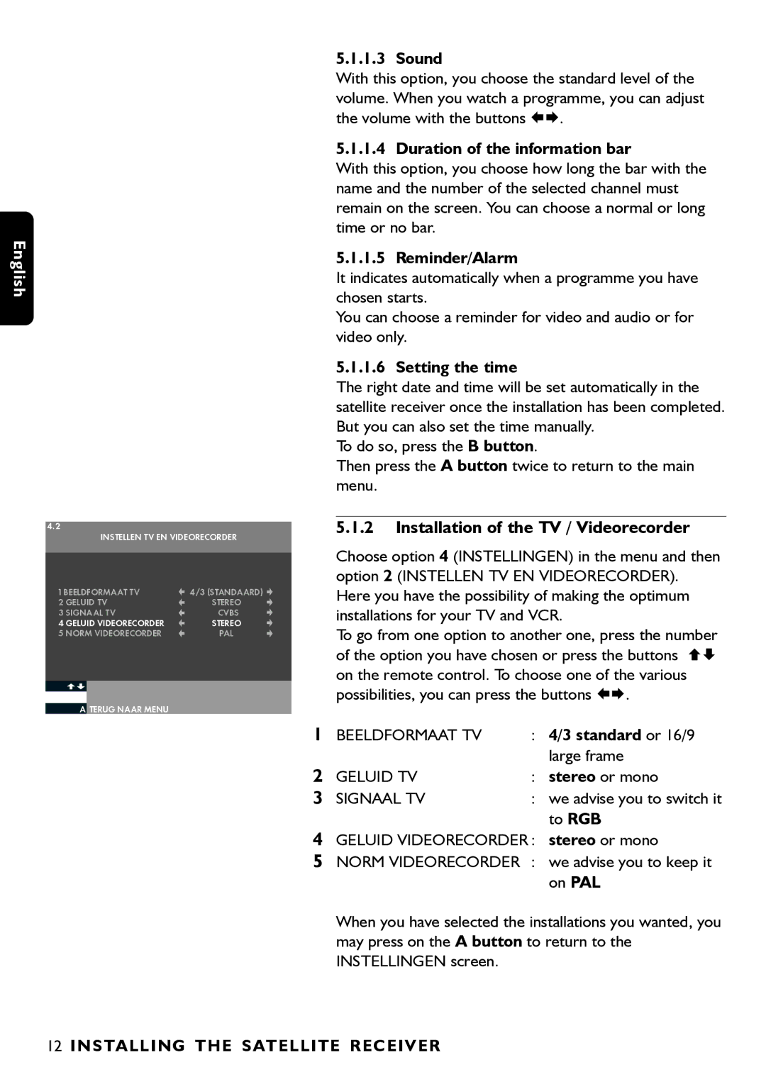 Porter-Cable DSR2210 manual Installation of the TV / Videorecorder 