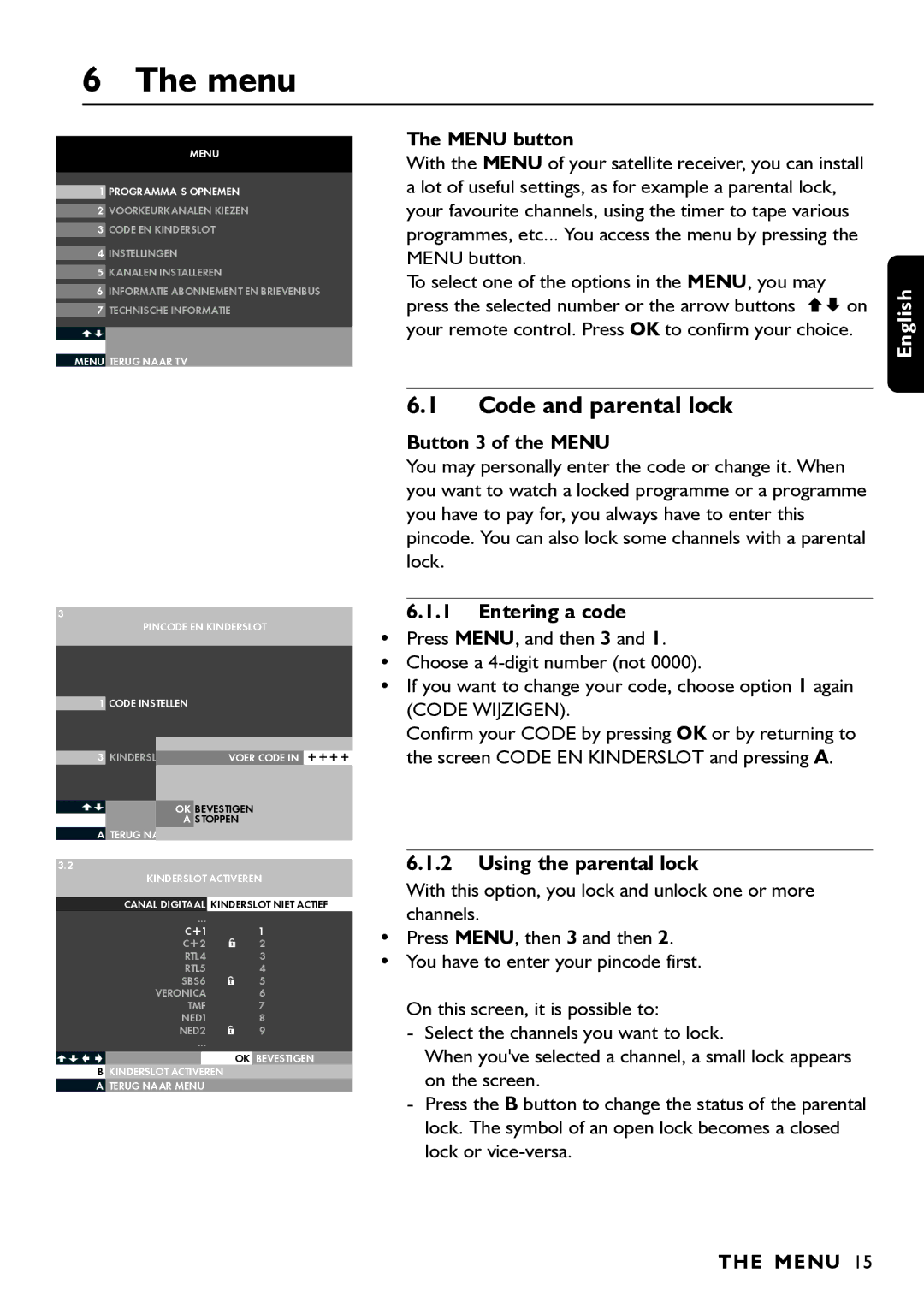 Porter-Cable DSR2210 manual Menu, Code and parental lock, Entering a code, Using the parental lock 