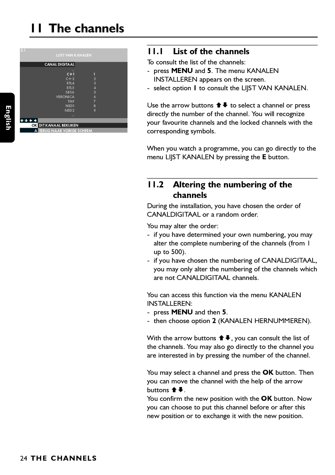 Porter-Cable DSR2210 manual List of the channels, Altering the numbering Channels, To consult the list of the channels 