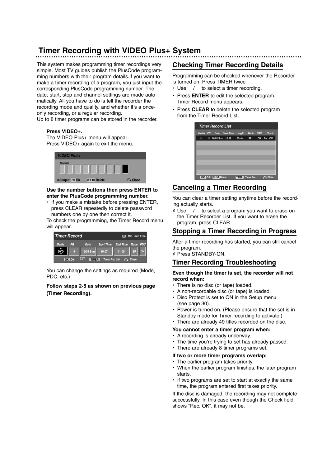 Porter-Cable DVDR630VR manual Timer Recording with Video Plus+ System, Checking Timer Recording Details 