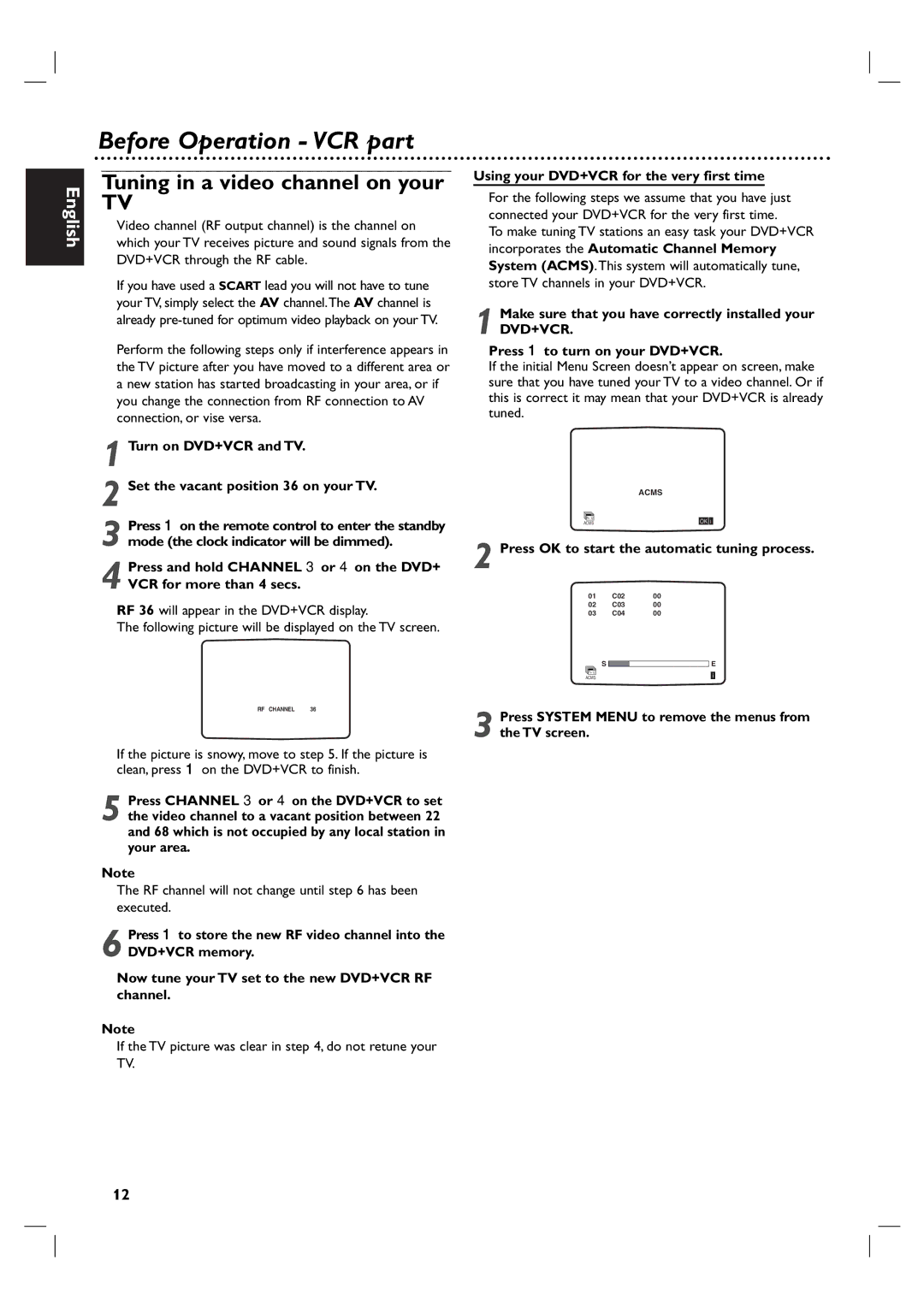 Porter-Cable DVP 3100V user manual Before Operation VCR part, Tuning in a video channel on your 