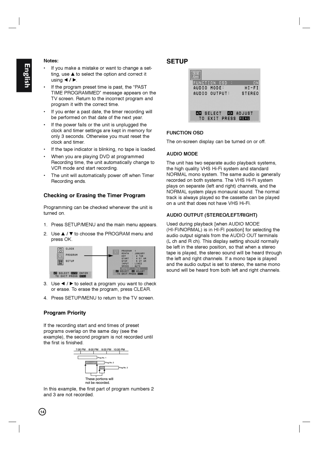 Porter-Cable DVP3340V/17 user manual Checking or Erasing the Timer Program, Program Priority 