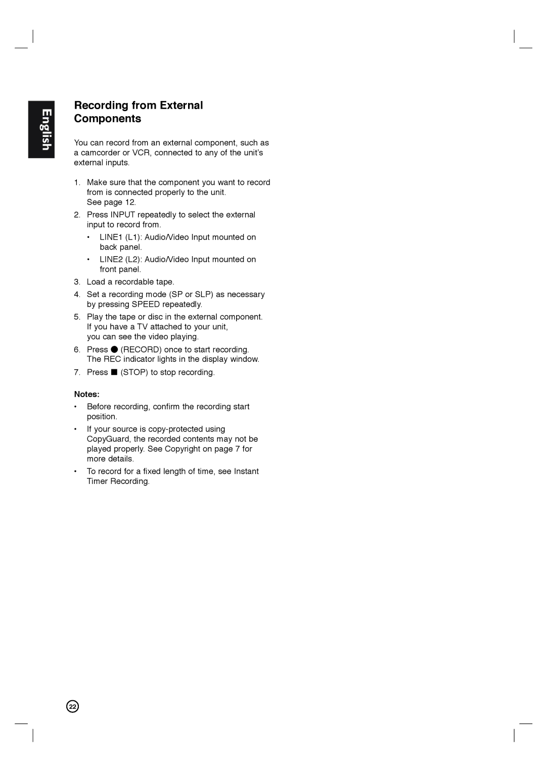 Porter-Cable DVP3340V/17 user manual Recording from External Components 