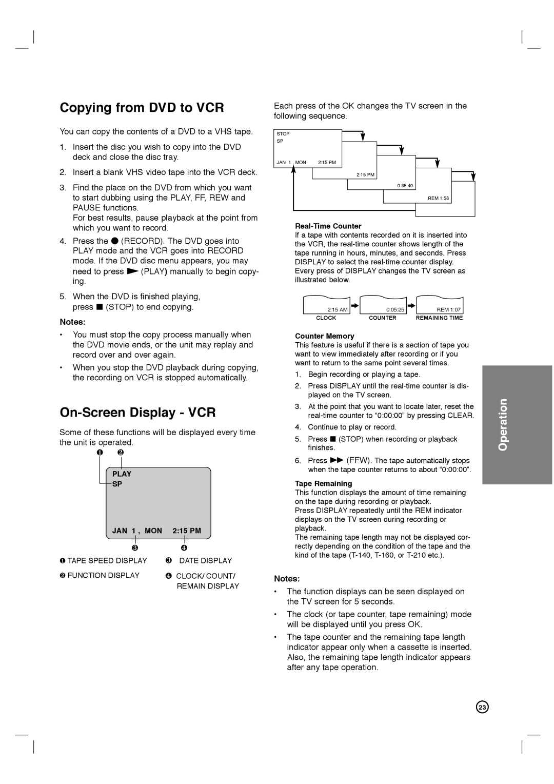 Porter-Cable DVP3340V/17 user manual Copying from DVD to VCR, On-Screen Display VCR 