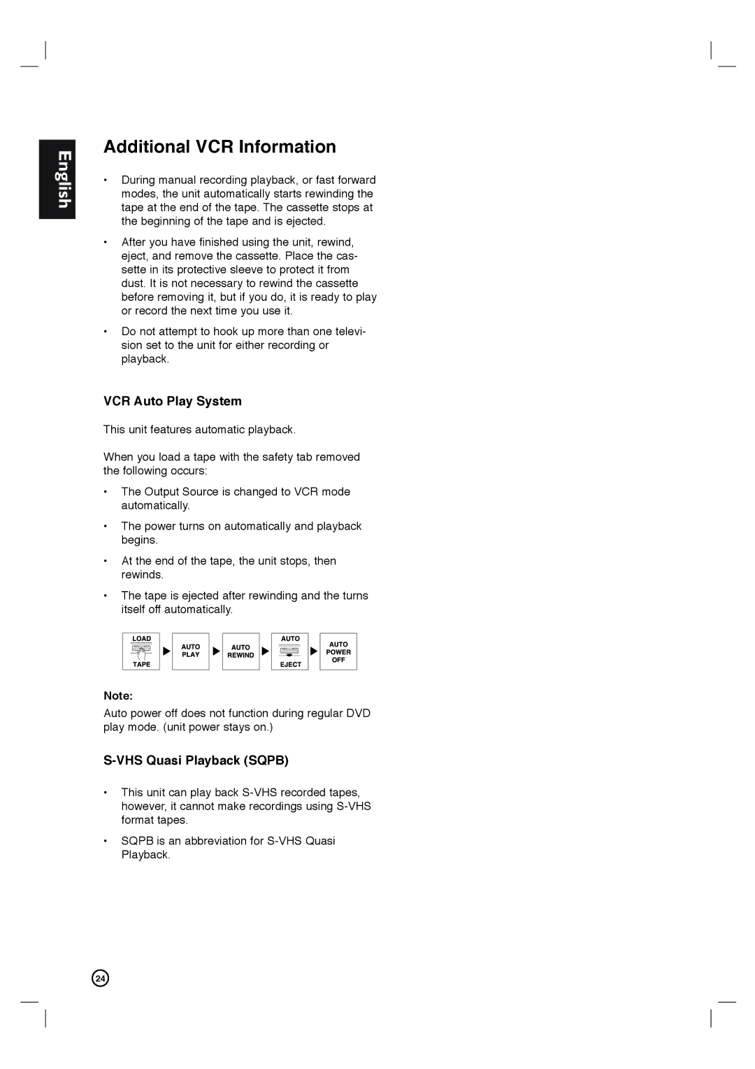 Porter-Cable DVP3340V/17 user manual Additional VCR Information, VCR Auto Play System, VHS Quasi Playback Sqpb 