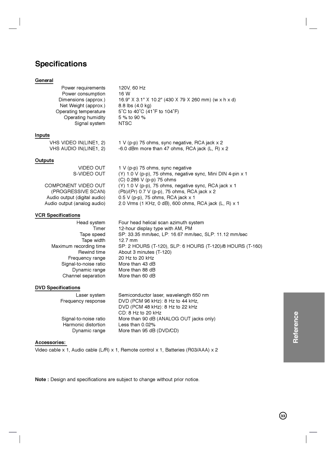 Porter-Cable DVP3340V/17 user manual Specifications 