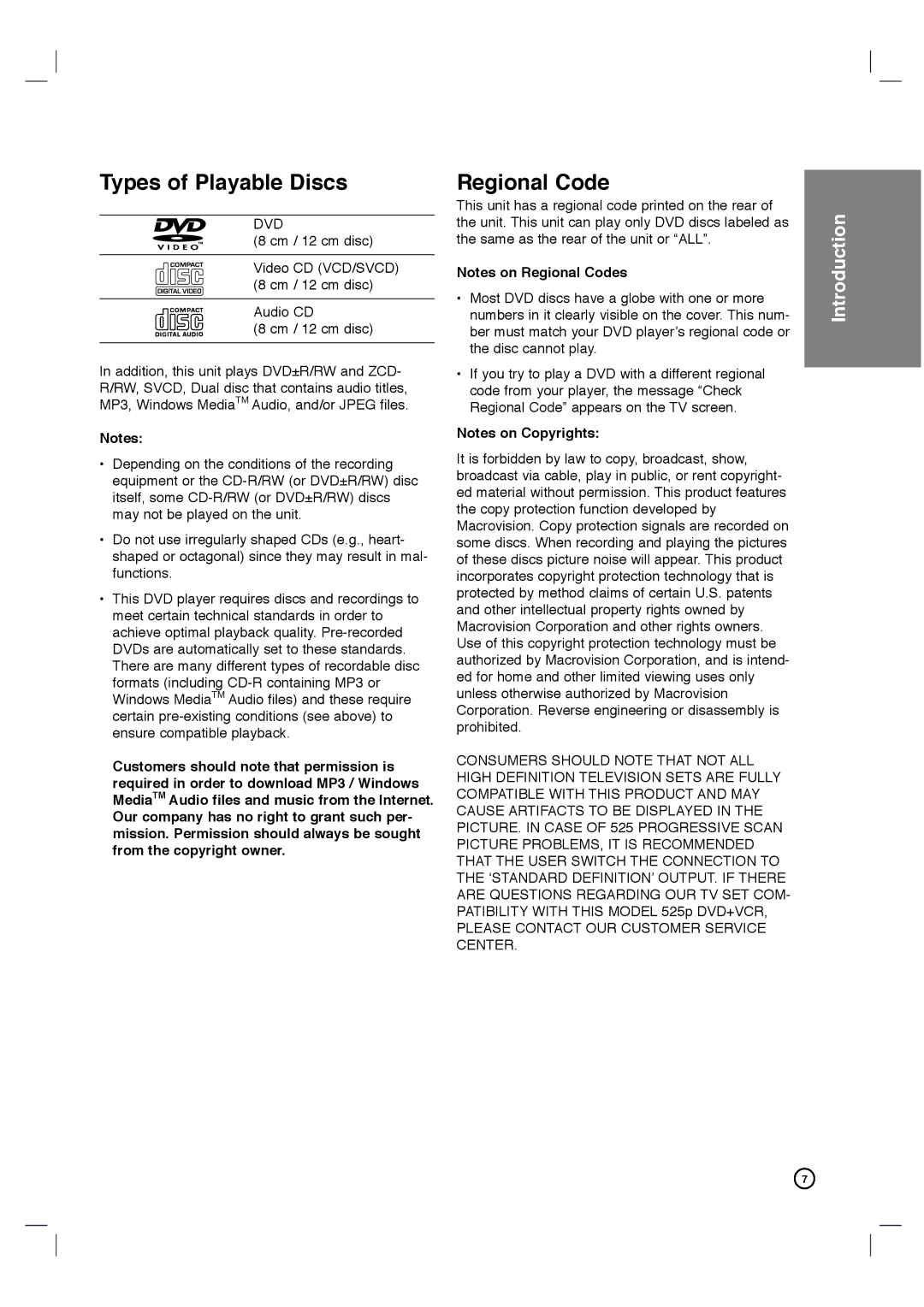 Porter-Cable DVP3340V/17 user manual Types of Playable Discs, Regional Code 