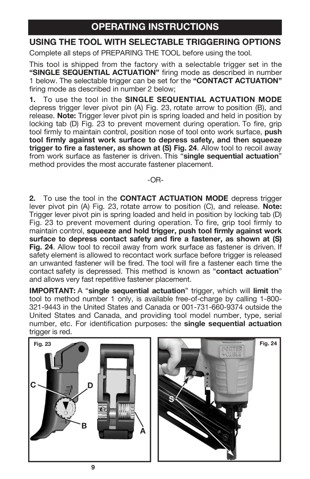 Porter-Cable FC350 instruction manual Operating Instructions, Using the Tool with Selectable Triggering Options 