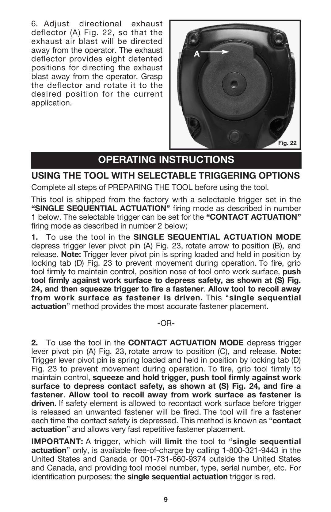 Porter-Cable FM350A instruction manual Operating Instructions, Using the Tool with Selectable Triggering Options 