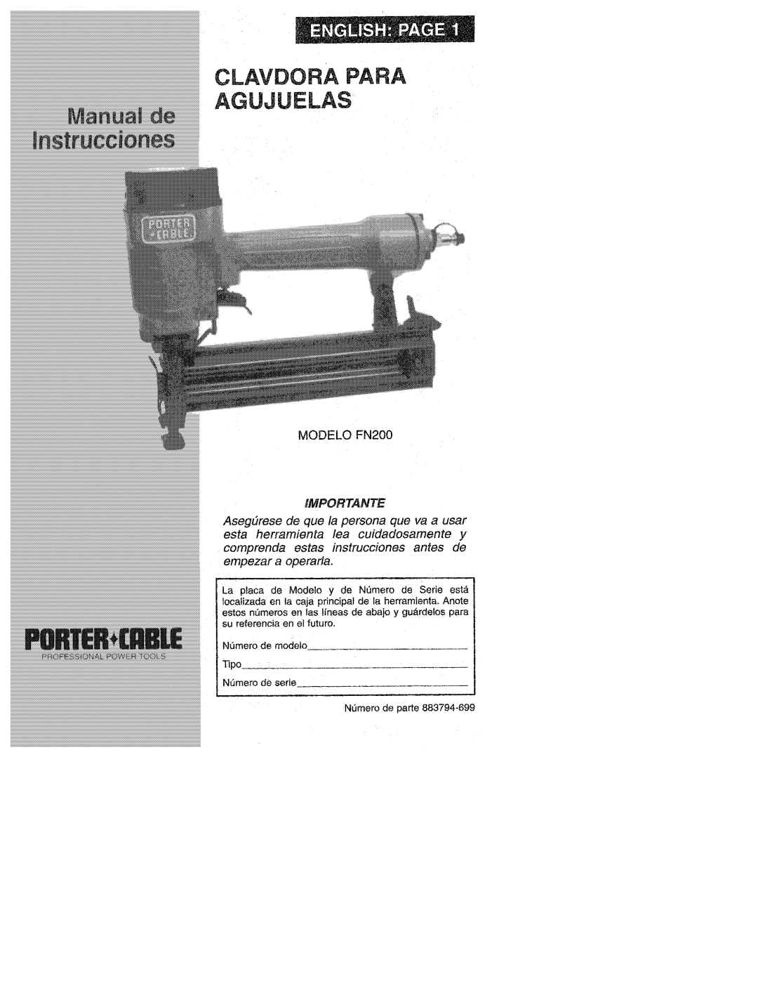 Porter-Cable 883794-699, FN200 manual 