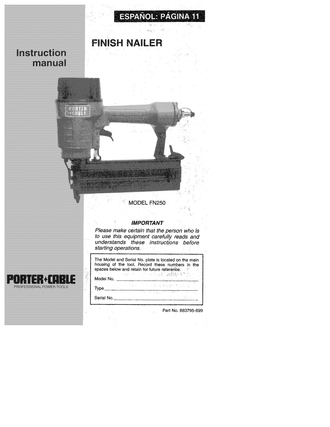 Porter-Cable FN250 manual 