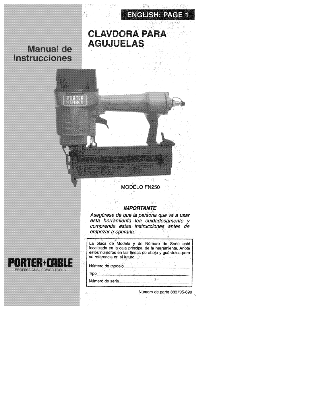 Porter-Cable FN250 manual 