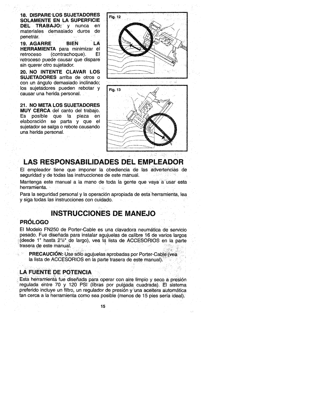 Porter-Cable FN250 manual 