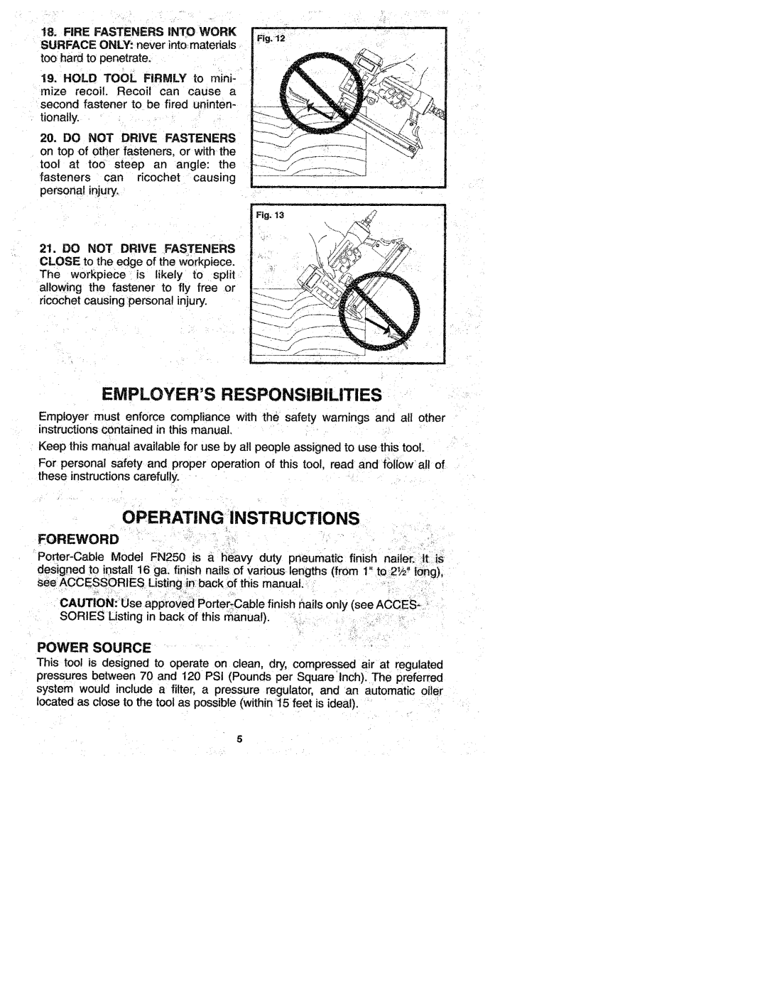 Porter-Cable FN250 manual 