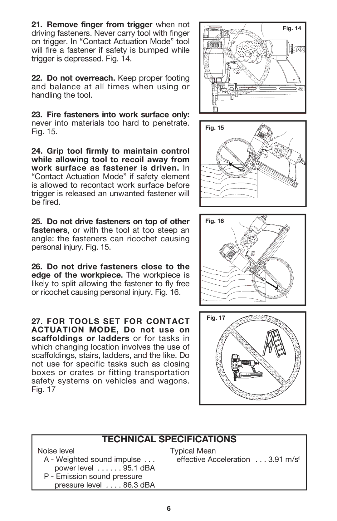 Porter-Cable FN250A instruction manual Technical Specifications 