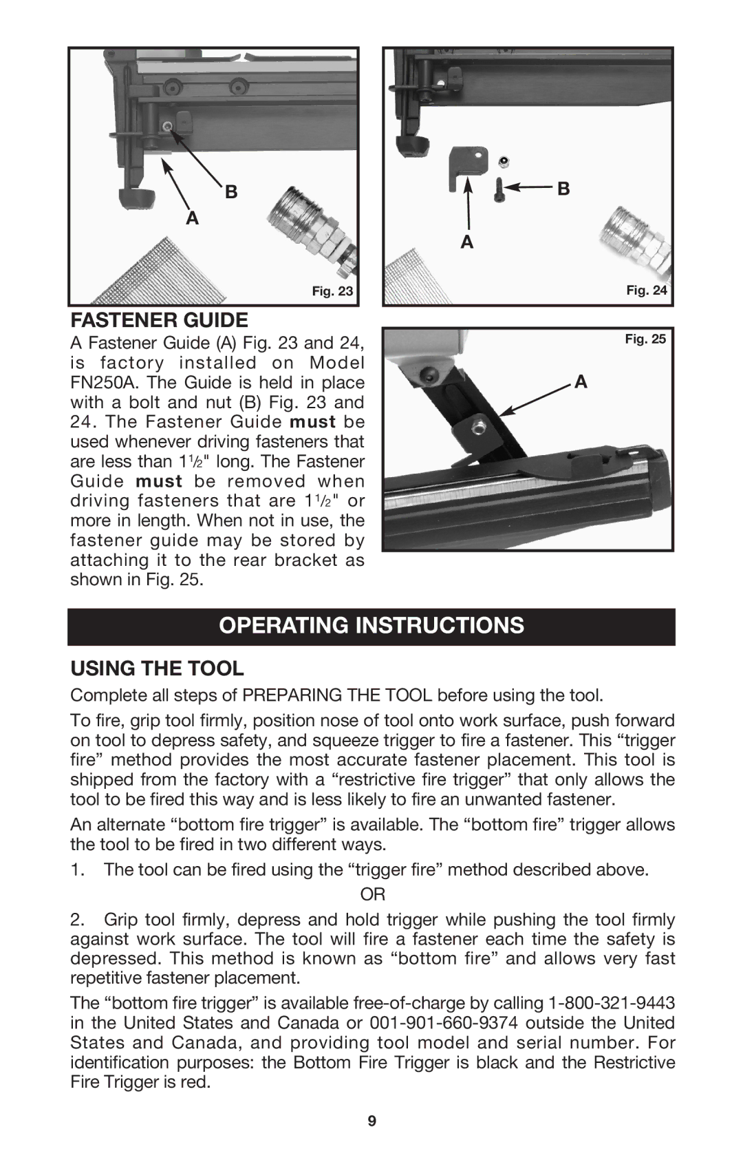 Porter-Cable FN250A instruction manual Operating Instructions, Fastener Guide, Using the Tool 