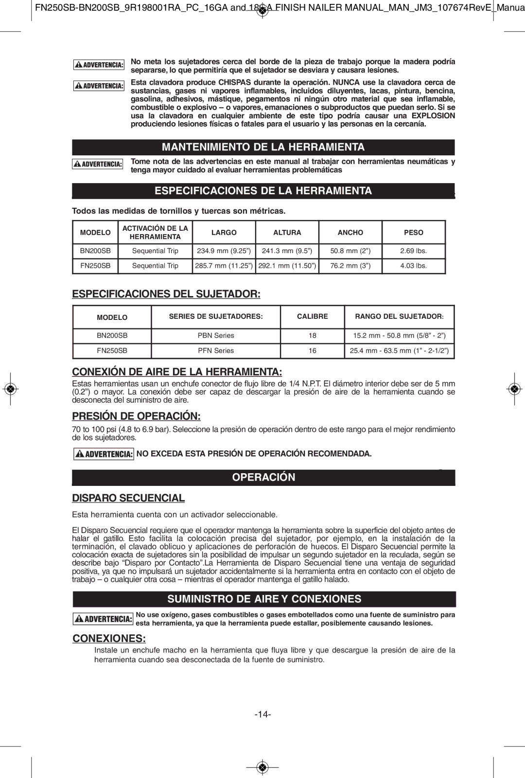 Porter-Cable FN250SB, BN200SB instruction manual Suministro Suministrode Aire Ydeconexionesaire Y Conexiones 