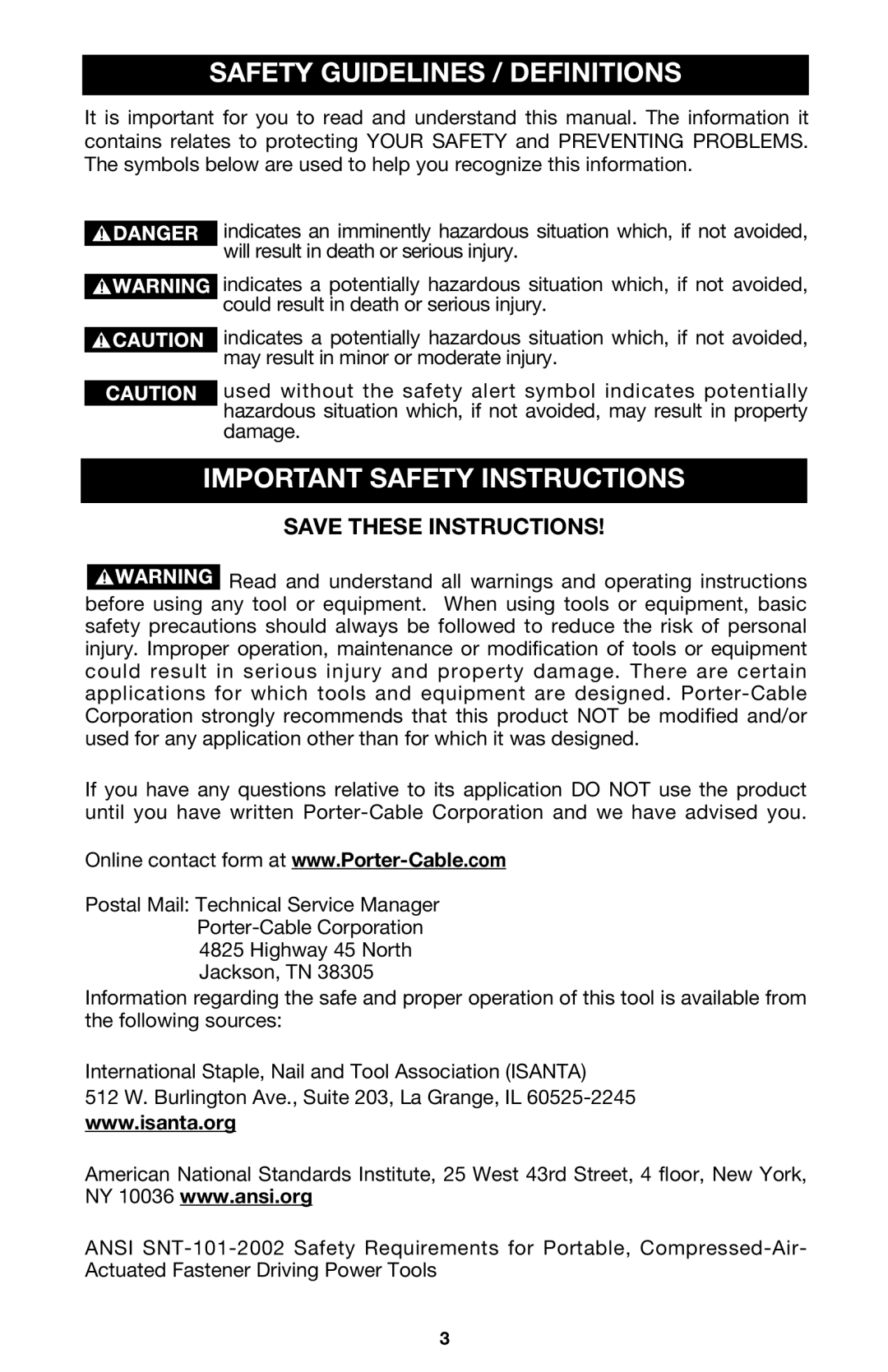 Porter-Cable FRP350 instruction manual Safety Guidelines / Definitions, Important Safety Instructions 