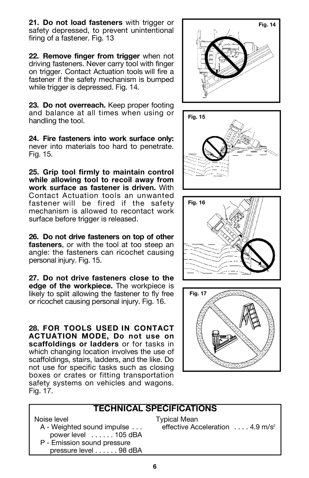 Porter-Cable FRP350 instruction manual Technical Specifications, Noise level 