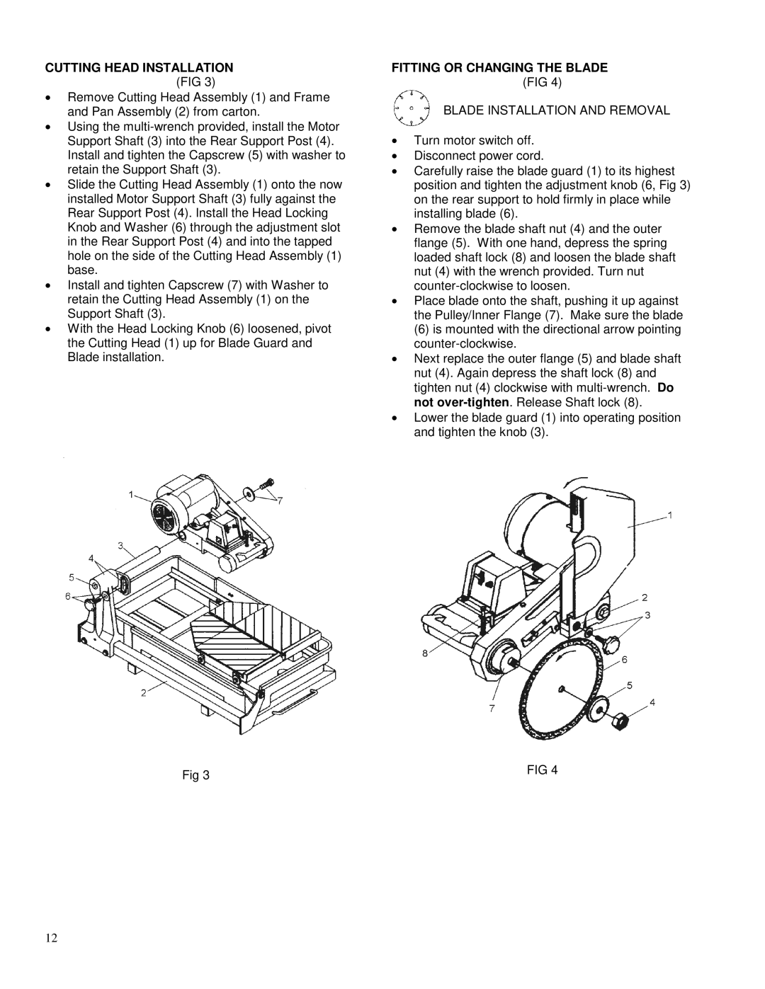 Porter-Cable FTS-150 operating instructions Cutting Head Installation FIG, Fitting or Changing the Blade FIG 