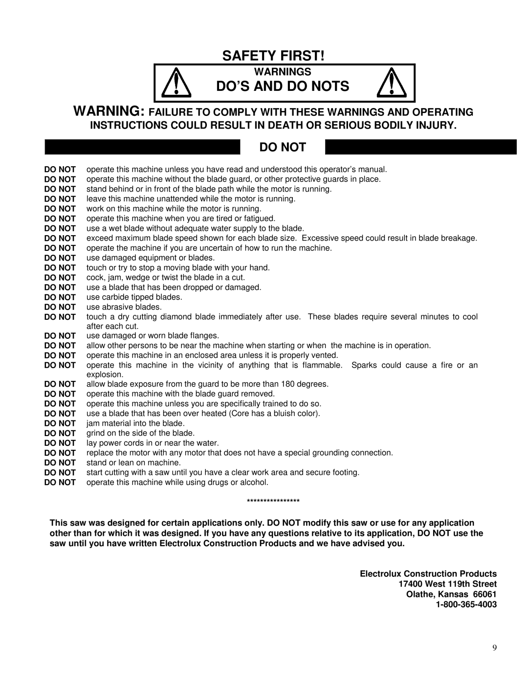 Porter-Cable FTS-150 operating instructions Safety First DO’S and do Nots, Do not 