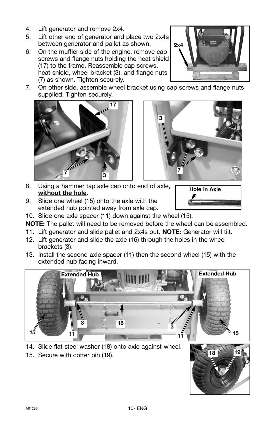 Porter-Cable H1000IS-W instruction manual Without the hole, Hole in Axle, Extended Hub 