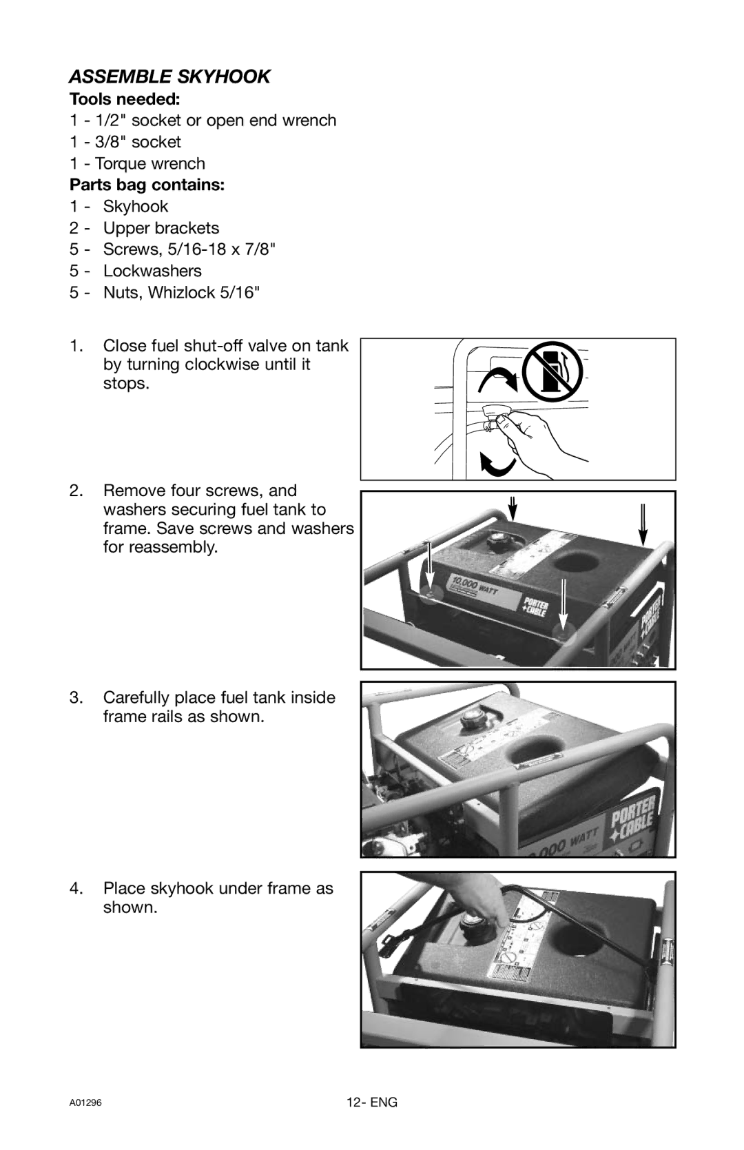 Porter-Cable H1000IS-W instruction manual Assemble Skyhook, Tools needed 