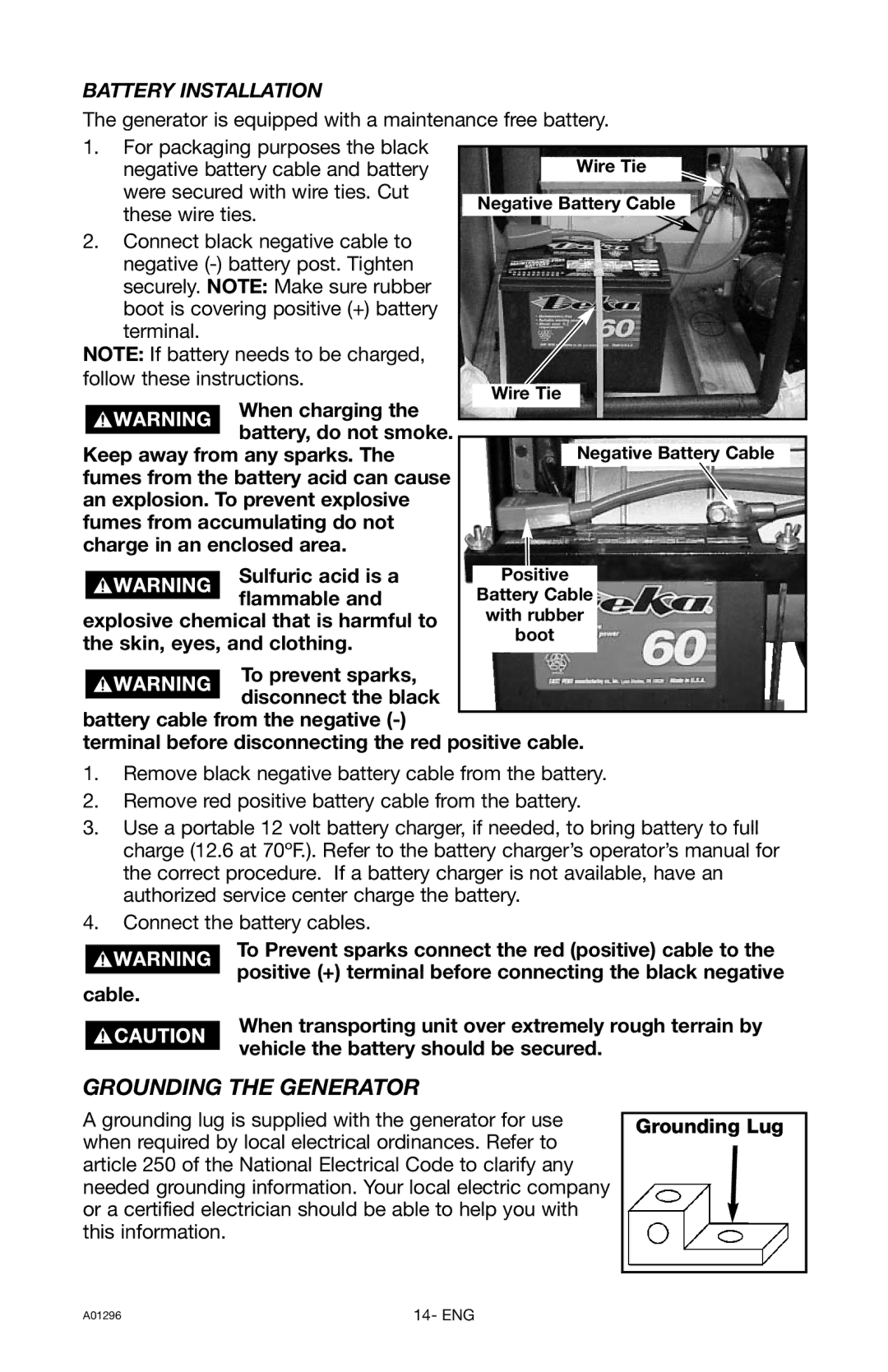 Porter-Cable H1000IS-W instruction manual Grounding the Generator 