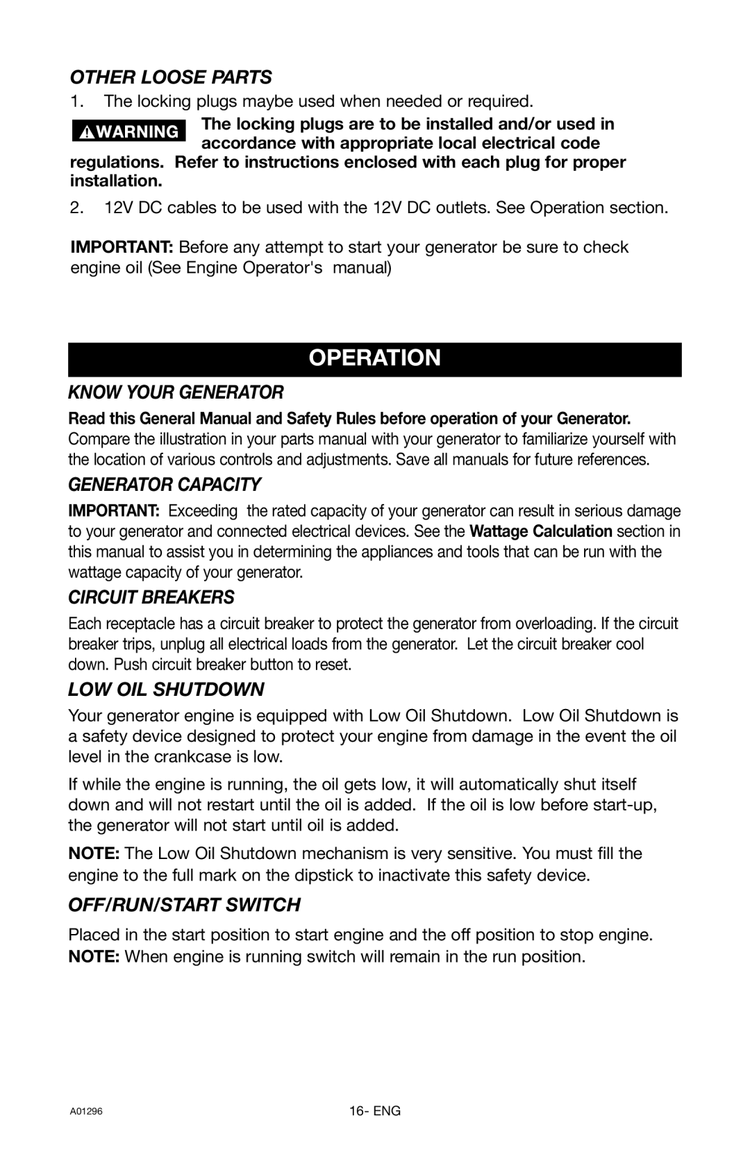 Porter-Cable H1000IS-W instruction manual Operation 