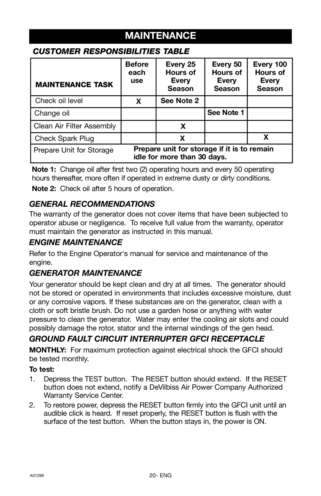 Porter-Cable H1000IS-W instruction manual Maintenance 