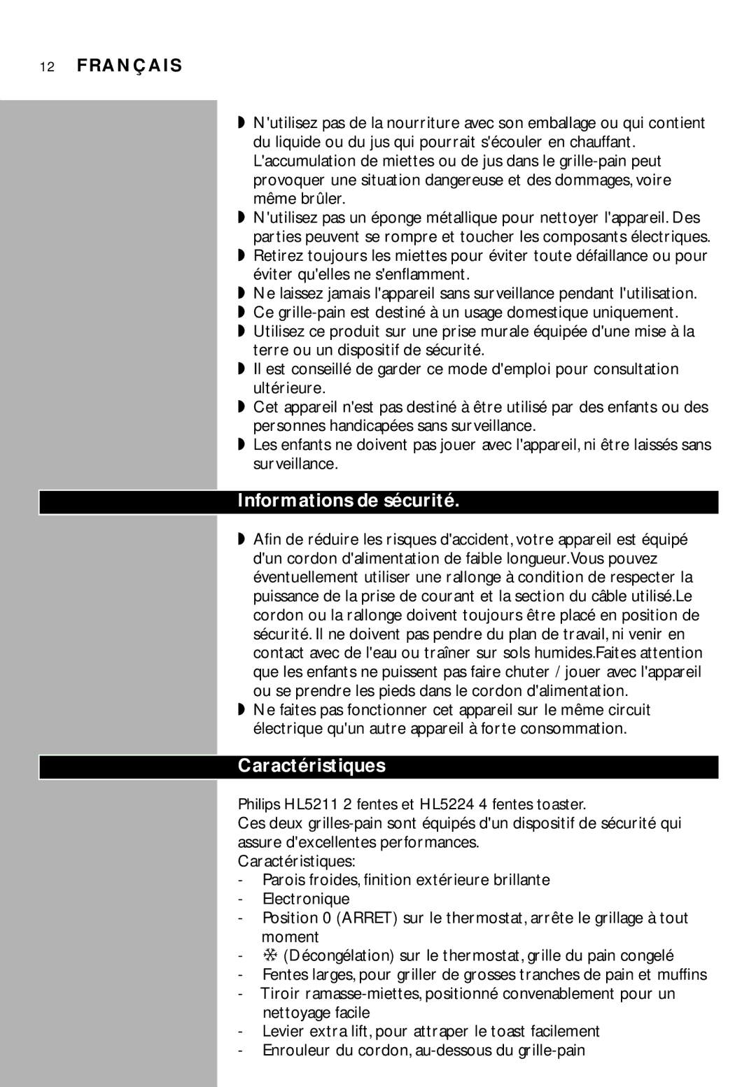 Porter-Cable HL5211 manual Informations de sécurité, Caractéristiques 