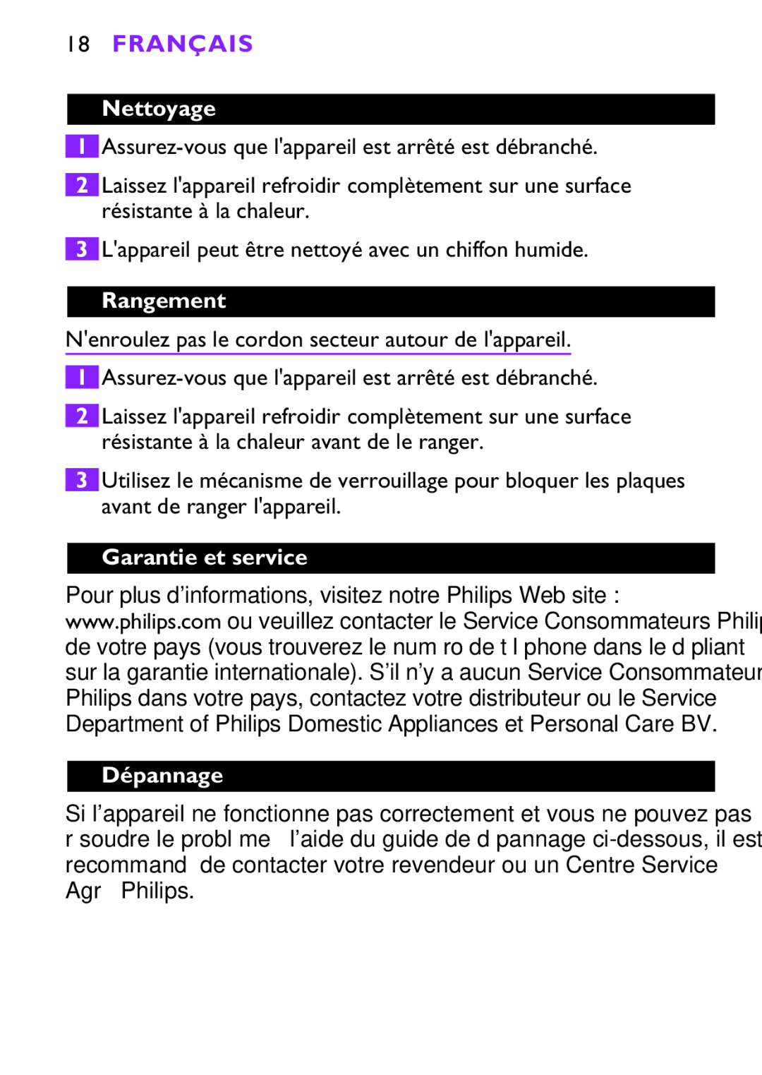 Porter-Cable HP4648 manual Nettoyage, Rangement, Garantie et service Dépannage 