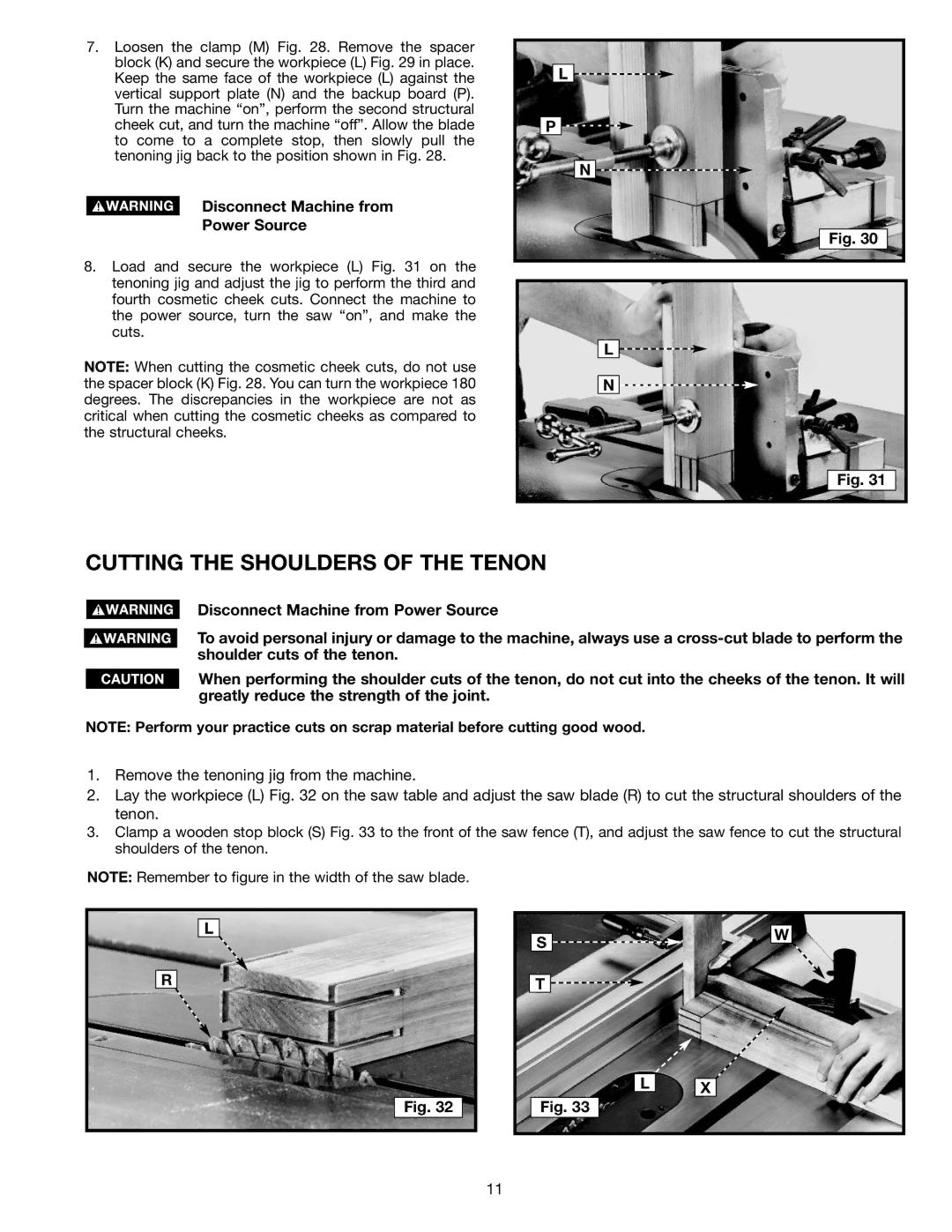 Porter-Cable Jig Saw instruction manual Cutting the Shoulders of the Tenon 