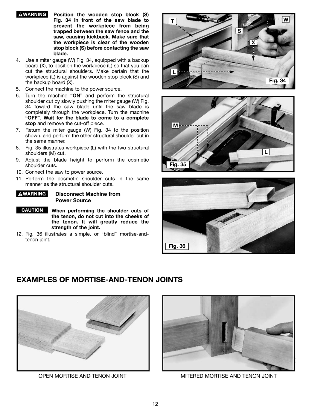 Porter-Cable Jig Saw instruction manual Examples of MORTISE-AND-TENON Joints 