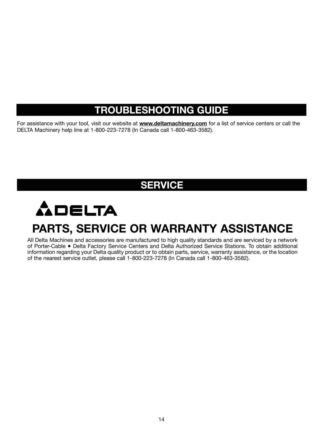 Porter-Cable Jig Saw instruction manual PARTS, Service or Warranty Assistance, Troubleshooting Guide Service 