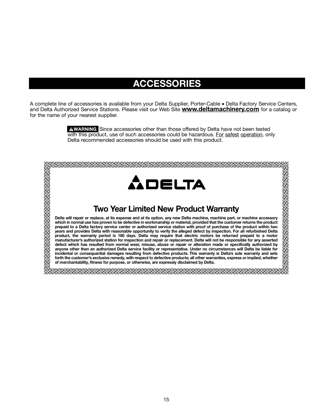 Porter-Cable Jig Saw instruction manual Accessories, Two Year Limited New Product Warranty 