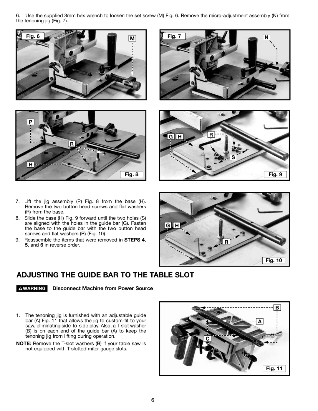 Porter-Cable Jig Saw instruction manual Adjusting the Guide BAR to the Table Slot, Disconnect Machine from Power Source 