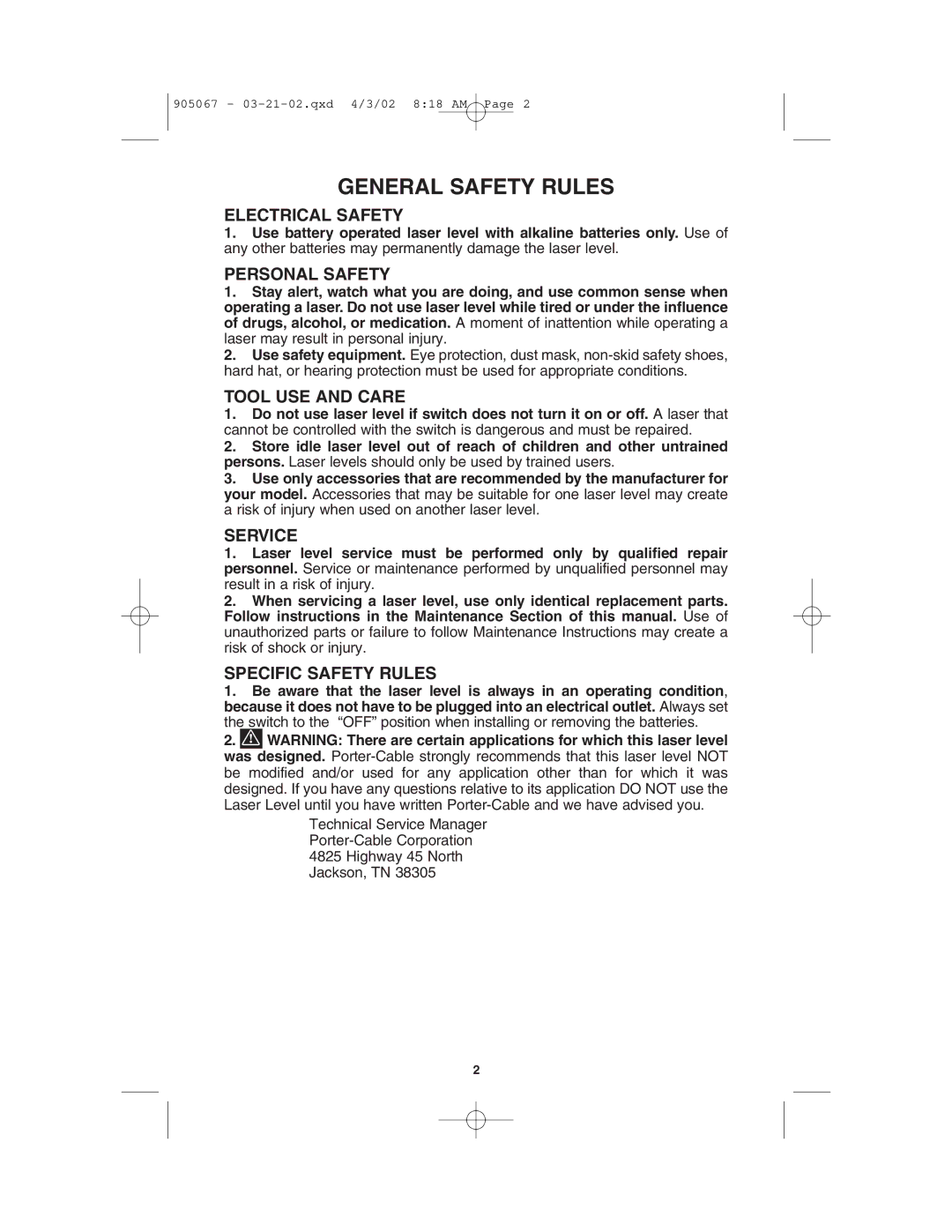 Porter-Cable LL3100 instruction manual General Safety Rules 