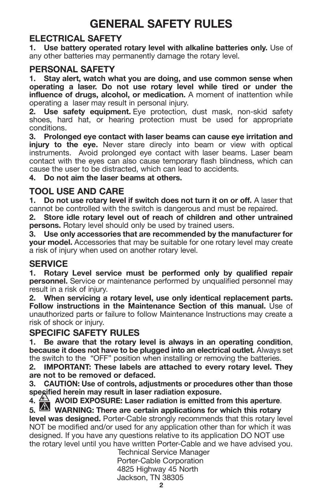 Porter-Cable LR1100 instruction manual General Safety Rules 