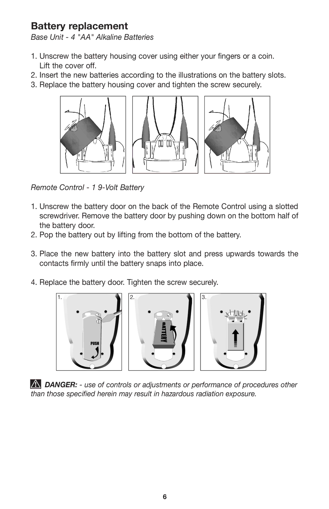 Porter-Cable LR1100 instruction manual Battery replacement, Base Unit 4 AA Alkaline Batteries 