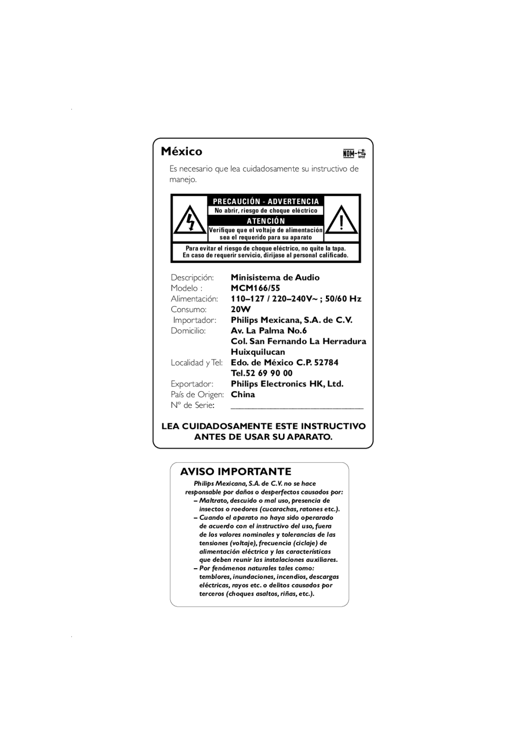 Porter-Cable MCM166, MCM155 user manual México 