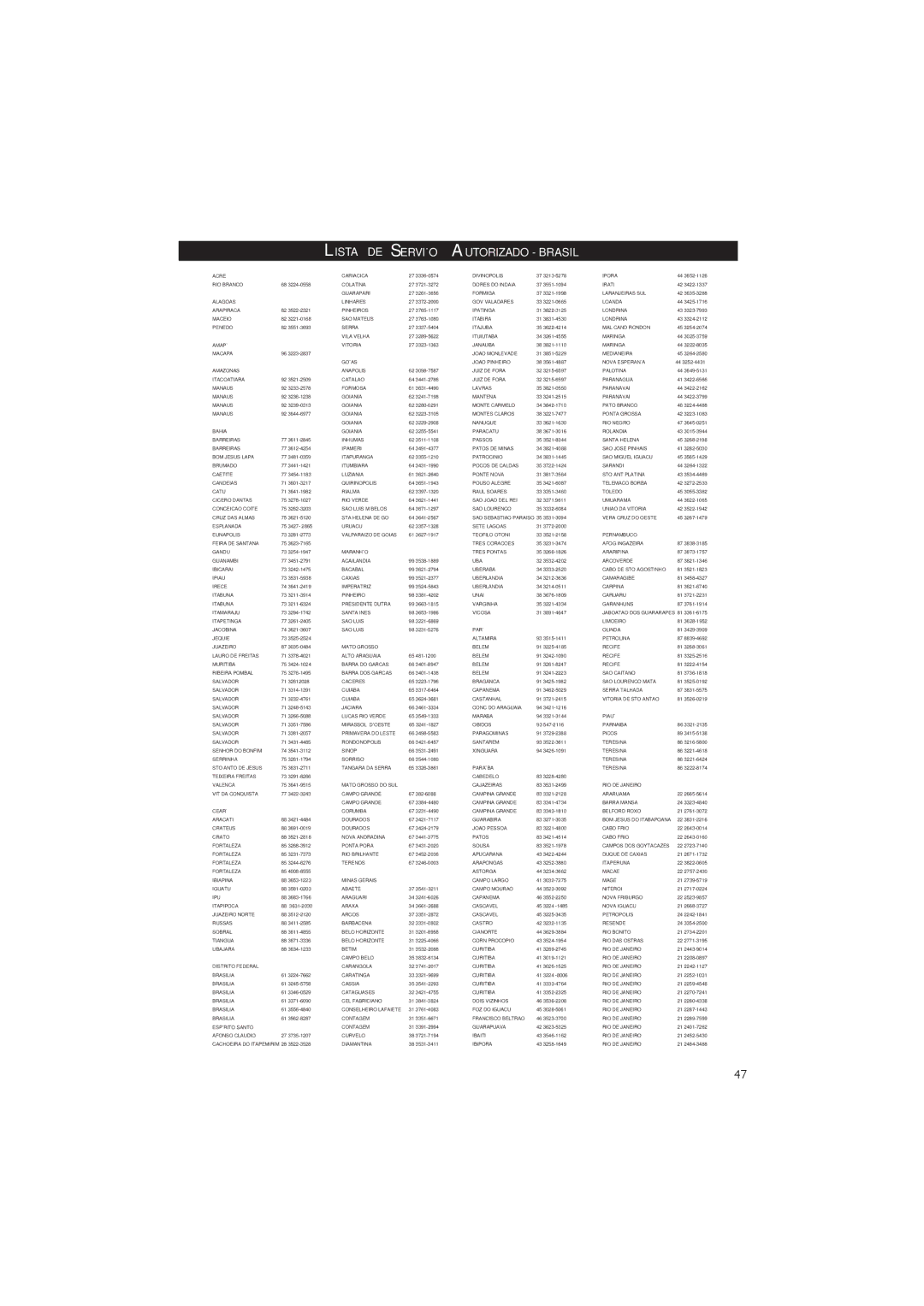 Porter-Cable MCM155, MCM166 user manual Lista DE Serviço Autorizado Brasil 