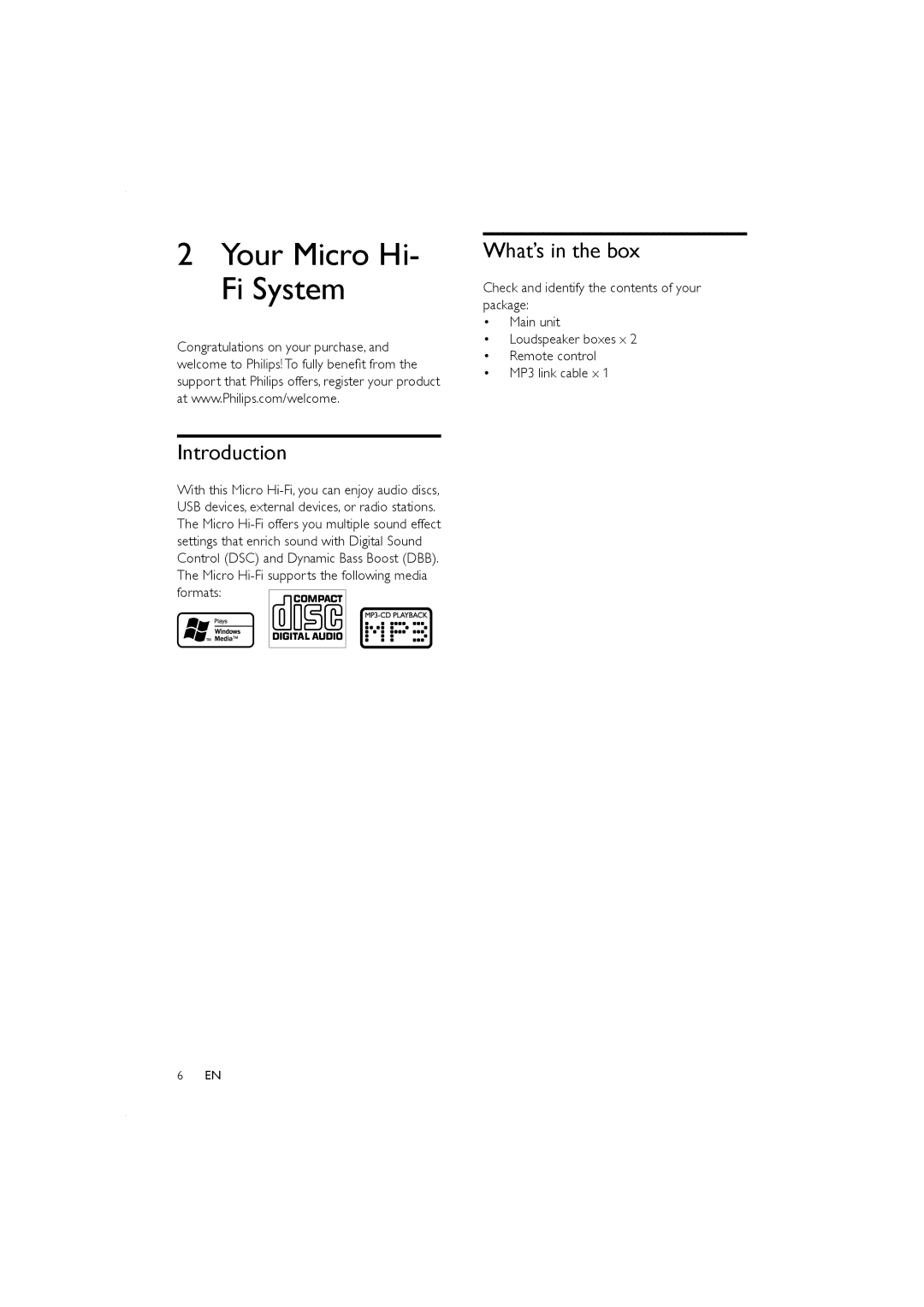 Porter-Cable MCM155, MCM166 user manual Your Micro Hi- Fi System, Introduction, What’s in the box 